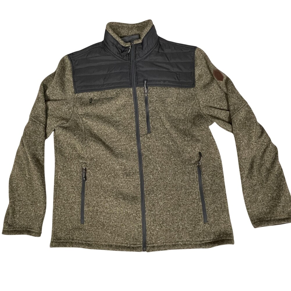 Free Country Jacket Mens Large Olive Gray Full Zip Fleece Quilted Yoke FC-40